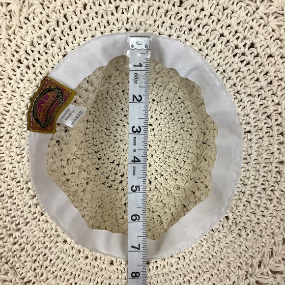 SCALIA COLLEZIONE Cream Floppy Woven Paper Hat - Picture 7 of 9